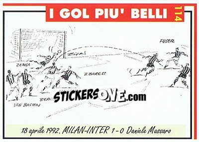 Sticker Milan-Inter 1-0  (1992; Massaro) - Milan 1992-1993 n. 114 - Masters Cards
