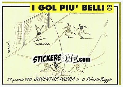 Sticker Juventus-Parma 5-0 (1991; R.Baggio) - Juventus Turin 1992-1993 n. 80 - Masters Cards
