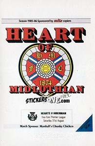 Sticker Heart of Midlothan - UK Football 1985-1986 - Panini