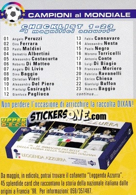 Sticker Checklist (1-23) - Dixan Campioni al Mondiale 1998 - Upper Deck