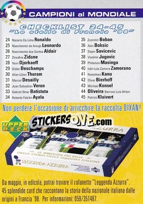 Sticker Checklist (24-45) - Dixan Campioni al Mondiale 1998 n. 47 - Upper Deck