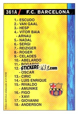 Cromo Barcelona - Athletic Club (Indice 01.08.1998)