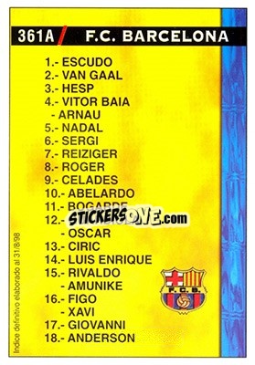 Figurina Barcelona - Athletic Club (Indice 31.08.1998) - Las Fichas De La Liga 1998-1999 n. 361a - Mundicromo