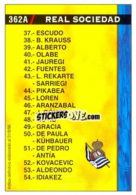 Sticker Real Sociedad - Real Madrid (Indice 31.08.1998)