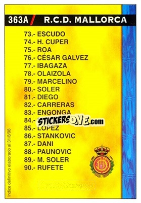 Sticker Mallorca - Celta (Indice 31.08.1998) - Las Fichas De La Liga 1998-1999 n. 363a - Mundicromo