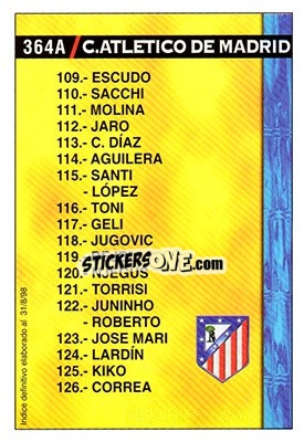 Sticker Atletico Madrid - Real Bétis (Indice 01.08.1998)