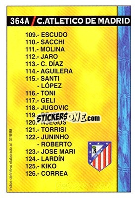 Sticker Atletico Madrid - Real Bétis (Indice 01.08.1998) - Las Fichas De La Liga 1998-1999 n. 364 - Mundicromo