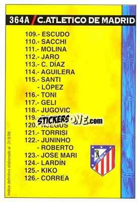 Sticker Atletico Madrid - Real Bétis (Indice 31.08.1998) - Las Fichas De La Liga 1998-1999 n. 364a - Mundicromo