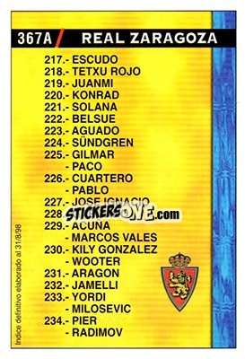 Sticker Real Zaragoza - Racing (Indice 01.08.1998)