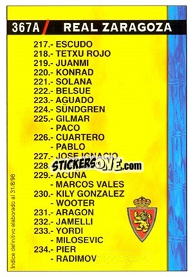 Sticker Real Zaragoza - Racing (Indice 31.08.1998)