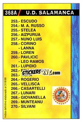 Sticker Salamanca - Tenerife (Indice 01.08.1998) - Las Fichas De La Liga 1998-1999 - Mundicromo