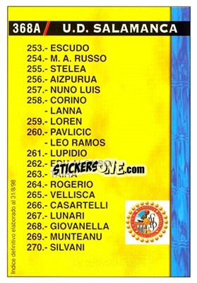 Sticker Salamanca - Tenerife (Indice 31.08.1998) - Las Fichas De La Liga 1998-1999 - Mundicromo