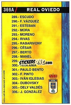 Sticker Real Oviedo - Deportivo Alavés (Indice 31.08.1998) - Las Fichas De La Liga 1998-1999 - Mundicromo