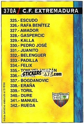 Sticker Extremadura - Villarreal (Indice 31.08.1998) - Las Fichas De La Liga 1998-1999 - Mundicromo