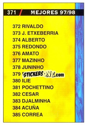 Sticker Indice Mejores 97/98 - Las Fichas De La Liga 1998-1999 - Mundicromo