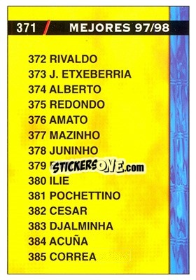 Sticker Indice Mejores 97/98 - Las Fichas De La Liga 1998-1999 n. 371 - Mundicromo