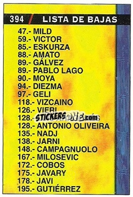 Sticker Índice de Bajas - Las Fichas De La Liga 1998-1999 - Mundicromo