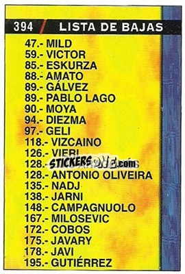 Sticker Índice de Bajas - Las Fichas De La Liga 1998-1999 n. 394 - Mundicromo