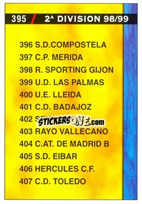 Sticker Índice Escudos 2ª División - Las Fichas De La Liga 1998-1999 n. 395 - Mundicromo