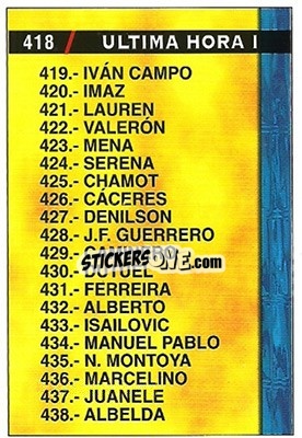 Sticker Índice Ultima Hora I - Las Fichas De La Liga 1998-1999 n. 418 - Mundicromo