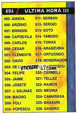 Cromo Índice Ultima Hora III - Las Fichas De La Liga 1998-1999 - Mundicromo