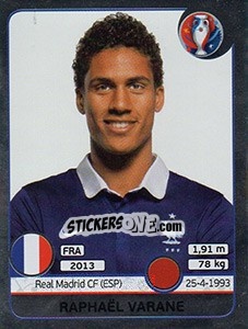 Sticker Raphaël Varane - UEFA Euro France 2016. Star Edition (Swiss edition) - Panini