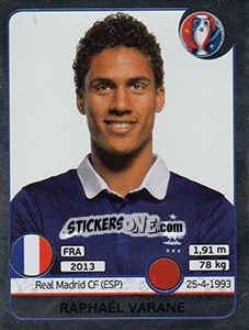 Sticker Raphaël Varane - UEFA Euro France 2016. Star Edition (Swiss edition) n. 20 - Panini
