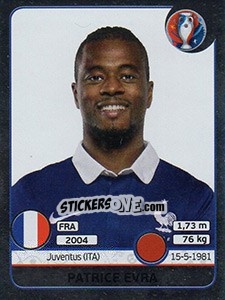 Sticker Patrice Evra - UEFA Euro France 2016. Star Edition (Swiss edition) n. 22 - Panini