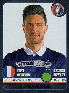 Cromo Olivier Giroud - UEFA Euro France 2016. Star Edition (Swiss edition) - Panini