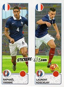 Sticker Raphaël Varane / Laurent Koscielny - UEFA Euro France 2016. Star Edition (Swiss edition) - Panini