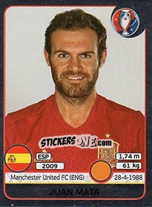 Sticker Juan Mata - UEFA Euro France 2016. Star Edition (Swiss edition) n. 367 - Panini