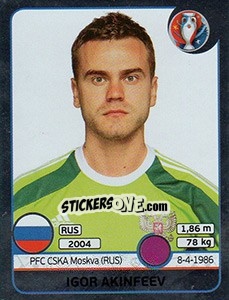 Sticker Igor Akinfeev - UEFA Euro France 2016. Star Edition (Swiss edition) n. 161 - Panini