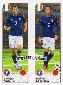 Sticker Giorgio Chiellini / Mattia De Sciglio - UEFA Euro France 2016. Star Edition (Swiss edition) - Panini