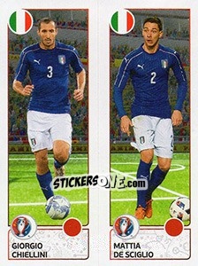 Sticker Giorgio Chiellini / Mattia De Sciglio - UEFA Euro France 2016. Star Edition (Swiss edition) n. 493 - Panini