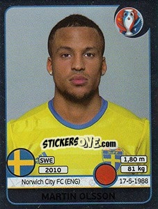 Sticker Martin Olsson - UEFA Euro France 2016. Star Edition (Swiss edition) n. 555 - Panini
