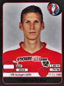 Sticker Florian Klein - UEFA Euro France 2016. Star Edition (Swiss edition) - Panini