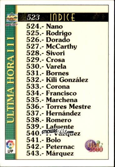 Figurina Ultima Hora III - Las Fichas De La Liga 1999-2000 n. 523 - Mundicromo