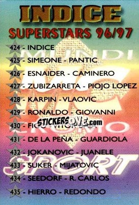Sticker Indice - Las Fichas De La Liga 1996-1997 - Mundicromo