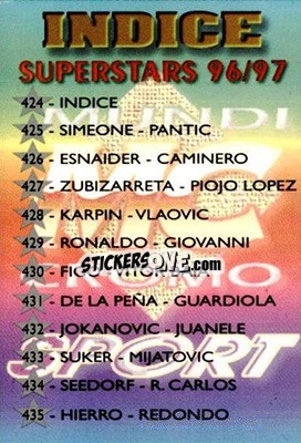 Figurina Indice - Las Fichas De La Liga 1996-1997 - Mundicromo