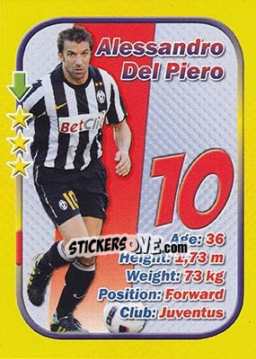 Sticker Alessandro Del Piero - Stars 3x1 (Big) n. 55 - Aquarius