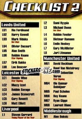 Sticker Checklist - Premier Gold 2001-2002 n. CL2 - Topps