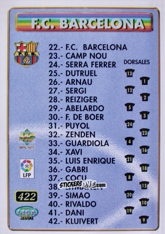 Figurina Fc Barcelona - Málaga - Las Fichas De La Liga 2000-2001 n. 422 - Mundicromo