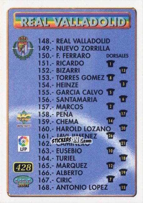 Cromo Valladolid - Las Palmas - Las Fichas De La Liga 2000-2001 n. 428 - Mundicromo