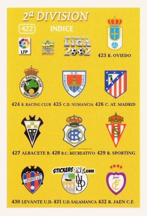 Sticker 2ª división - Las Fichas De La Liga 2001-2002 n. 422 - Mundicromo