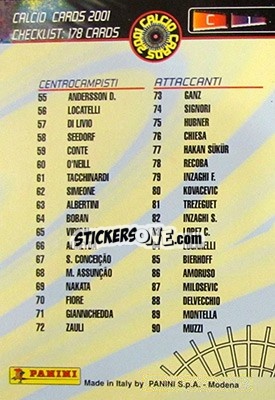 Sticker Checklist 1 - Calcio Cards 2000-2001 n. CL1 - Panini