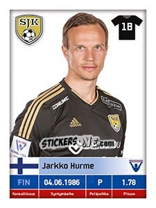 Sticker Jarkko Hurme - Veikkausliiga 2016 n. 52 - Carouzel