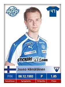 Sticker Juuso Hämäläinen - Veikkausliiga 2016 n. 72 - Carouzel