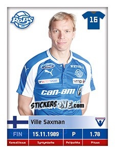 Sticker Ville Saxman - Veikkausliiga 2016 n. 76 - Carouzel