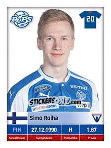 Sticker Simo Roiha - Veikkausliiga 2016 n. 89 - Carouzel