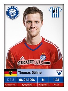 Cromo Thomas Dähne - Veikkausliiga 2016 - Carouzel